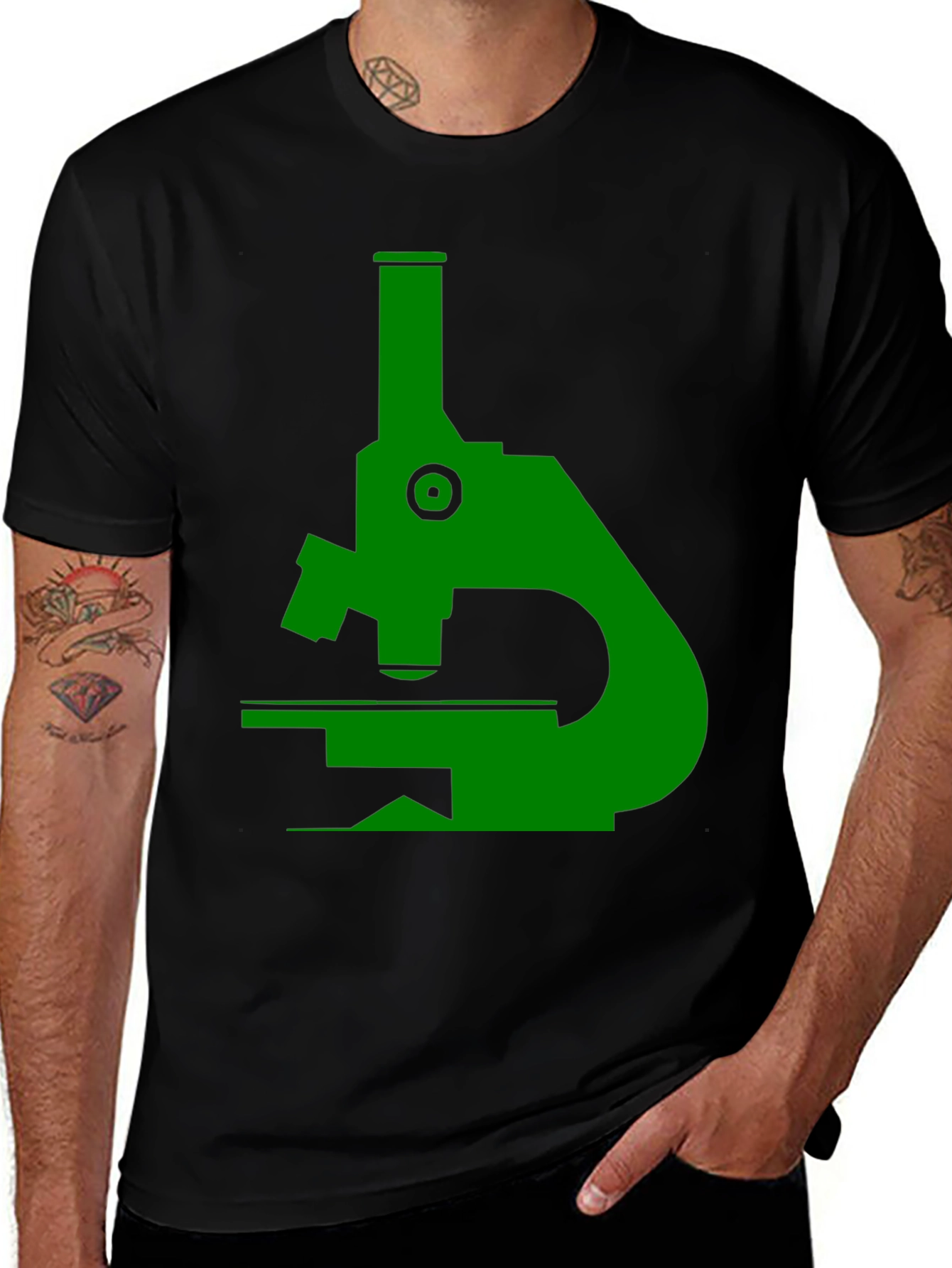 Green Microscope Graphic Black T-Shirt
