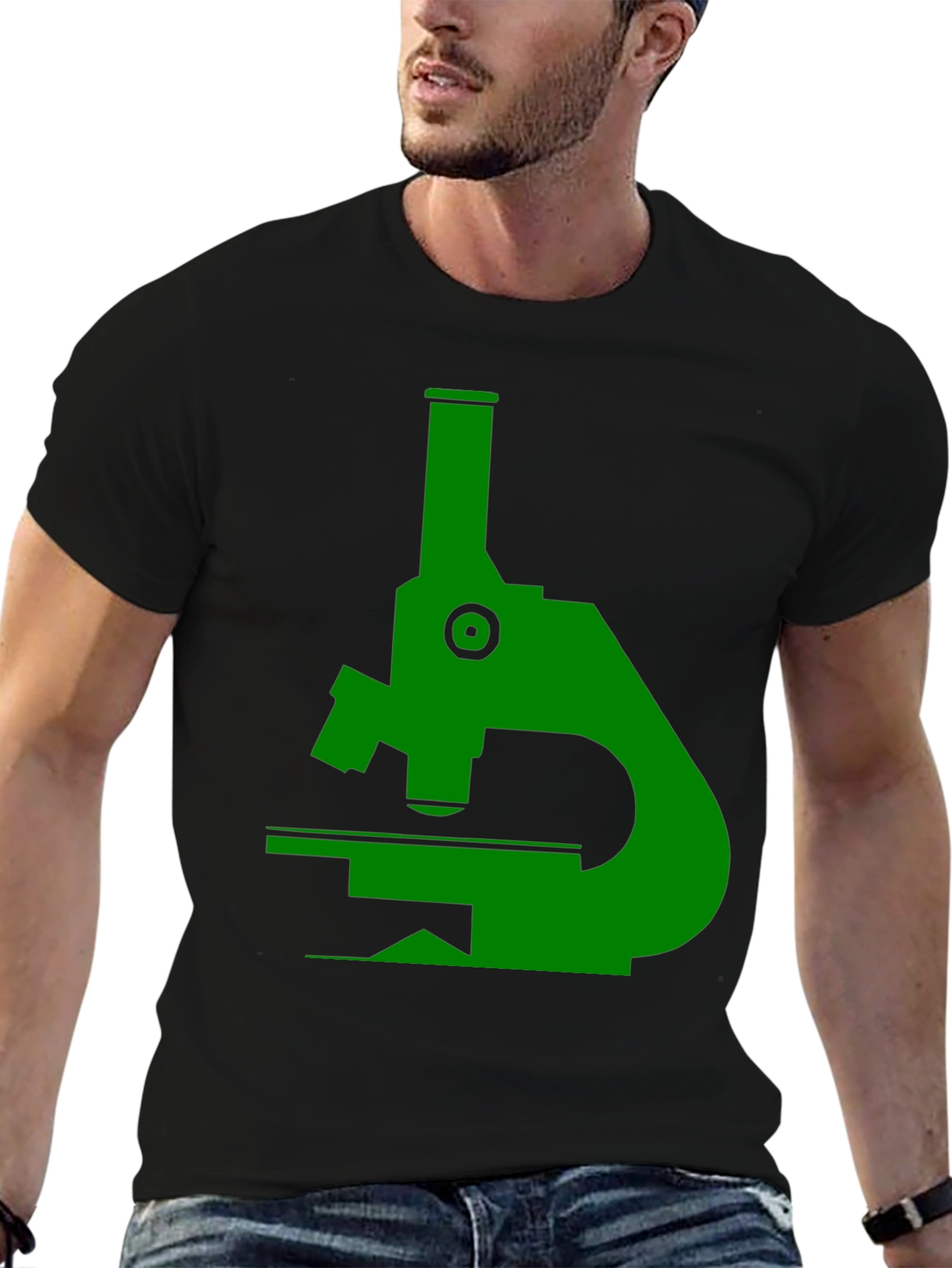 Green Microscope Graphic Black T-Shirt