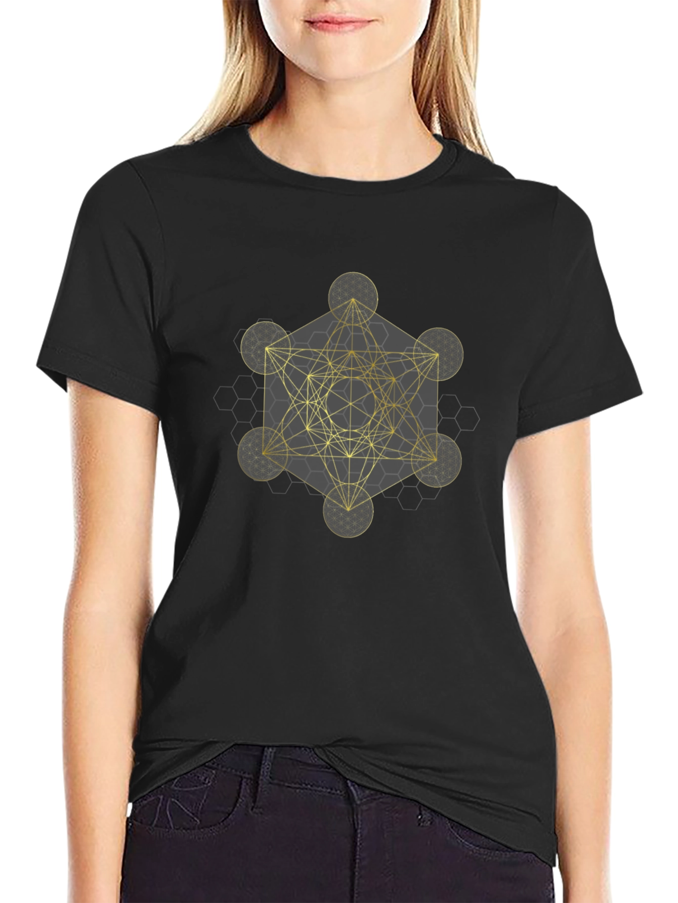 Geometric Graphic Tee - Metatrons Cube Design