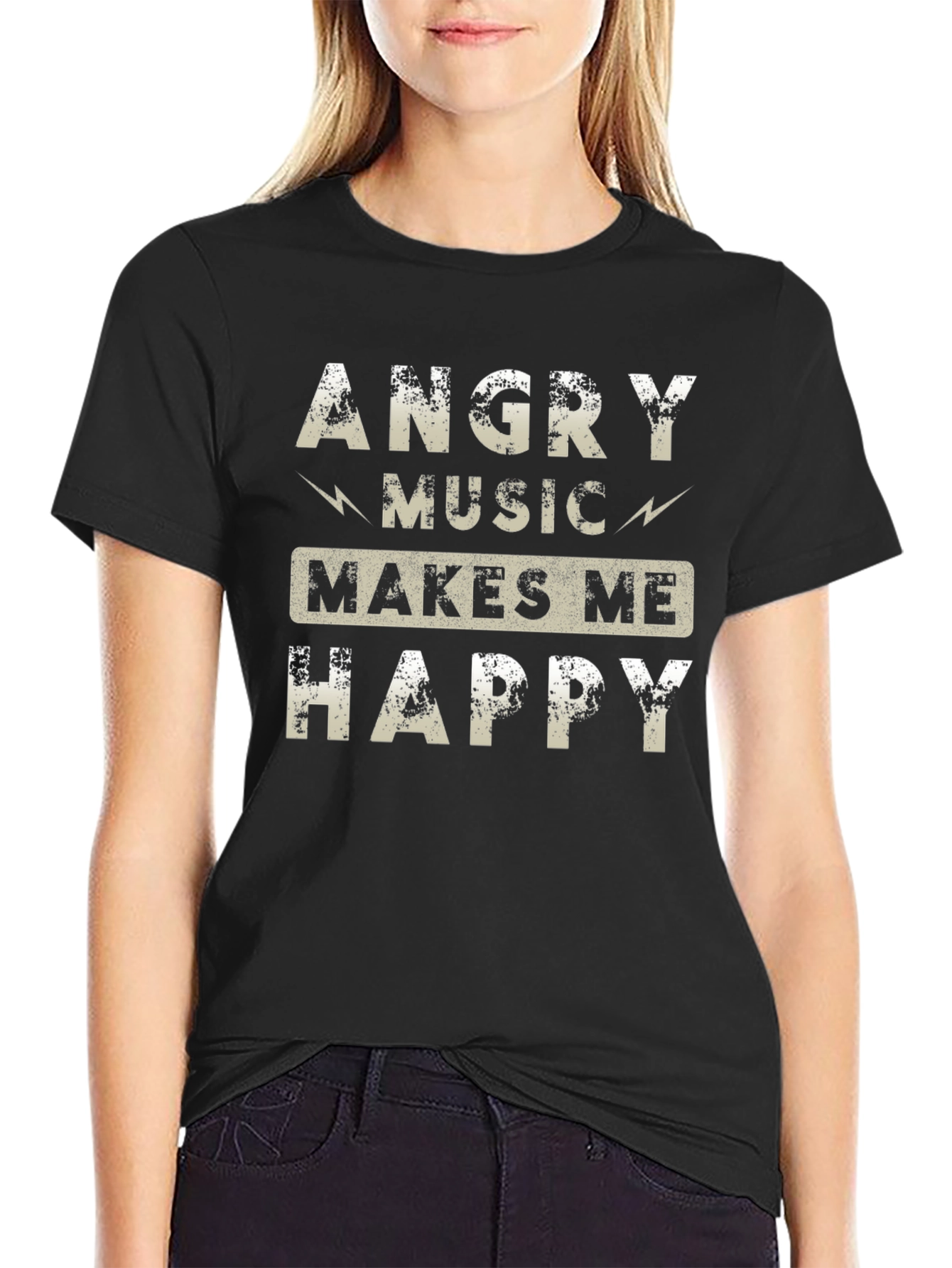 Angry Music Makes Me Happy Black Graphic Tee