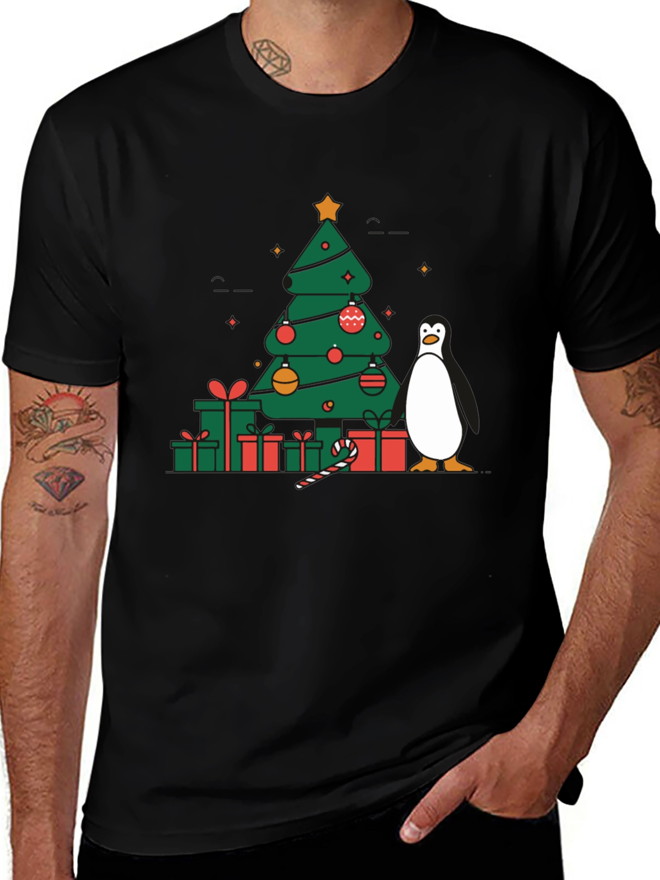Festive Christmas Tree & Penguin Graphic Tee