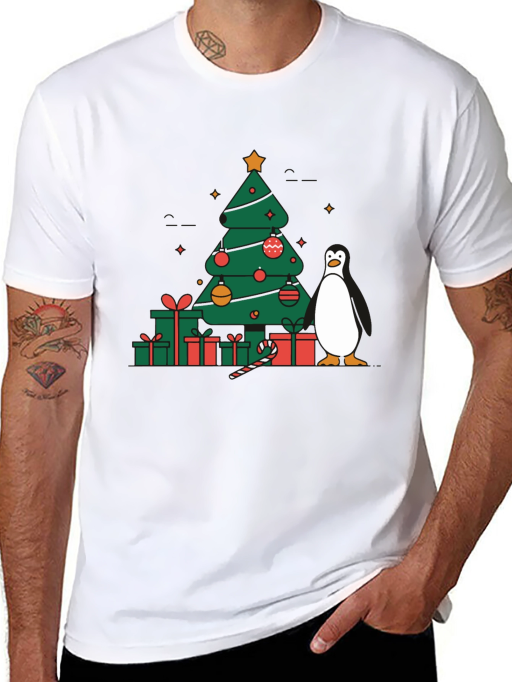 Festive Christmas Tree & Penguin Graphic Tee