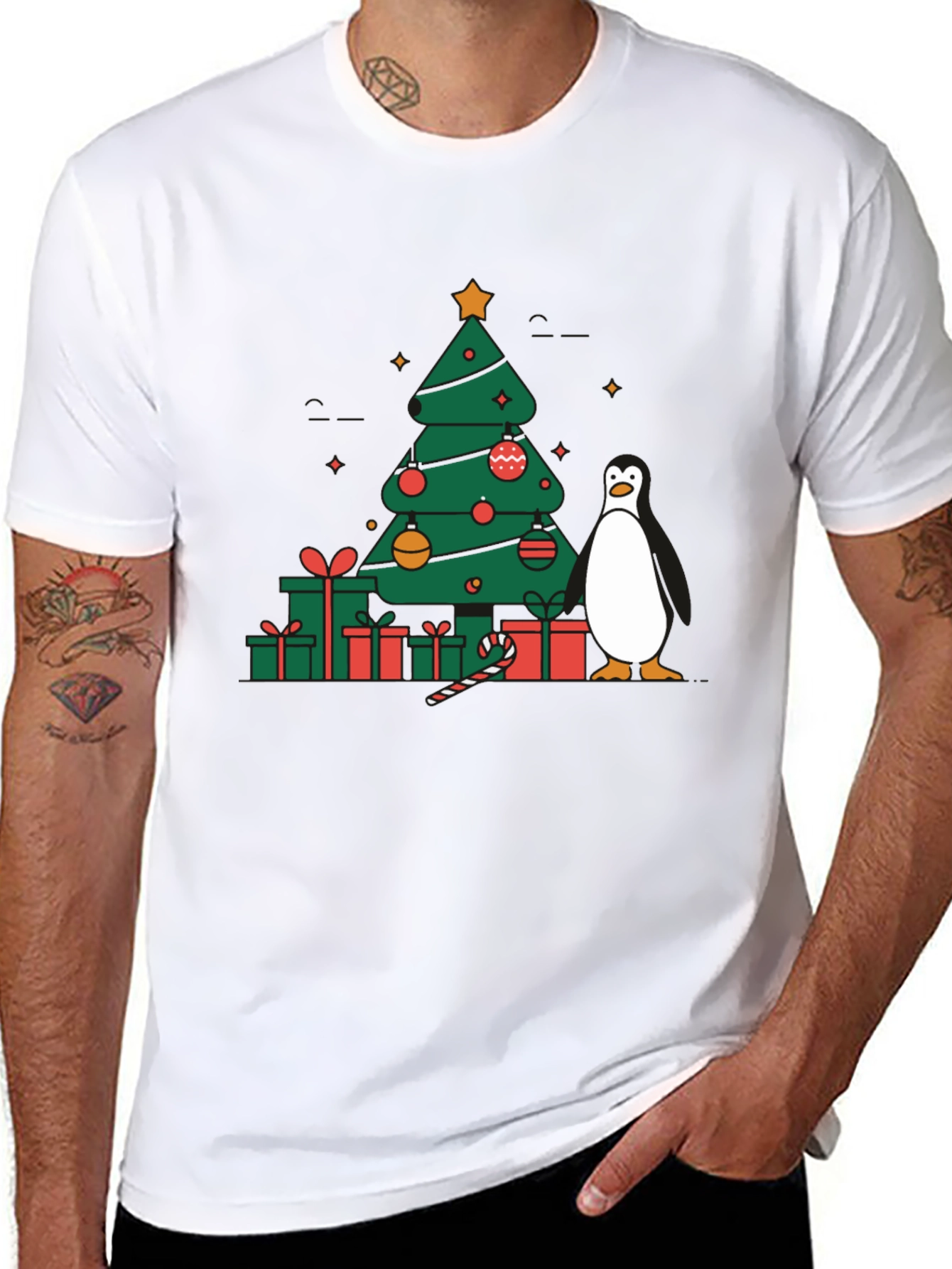 Festive Christmas Tree & Penguin Graphic Tee