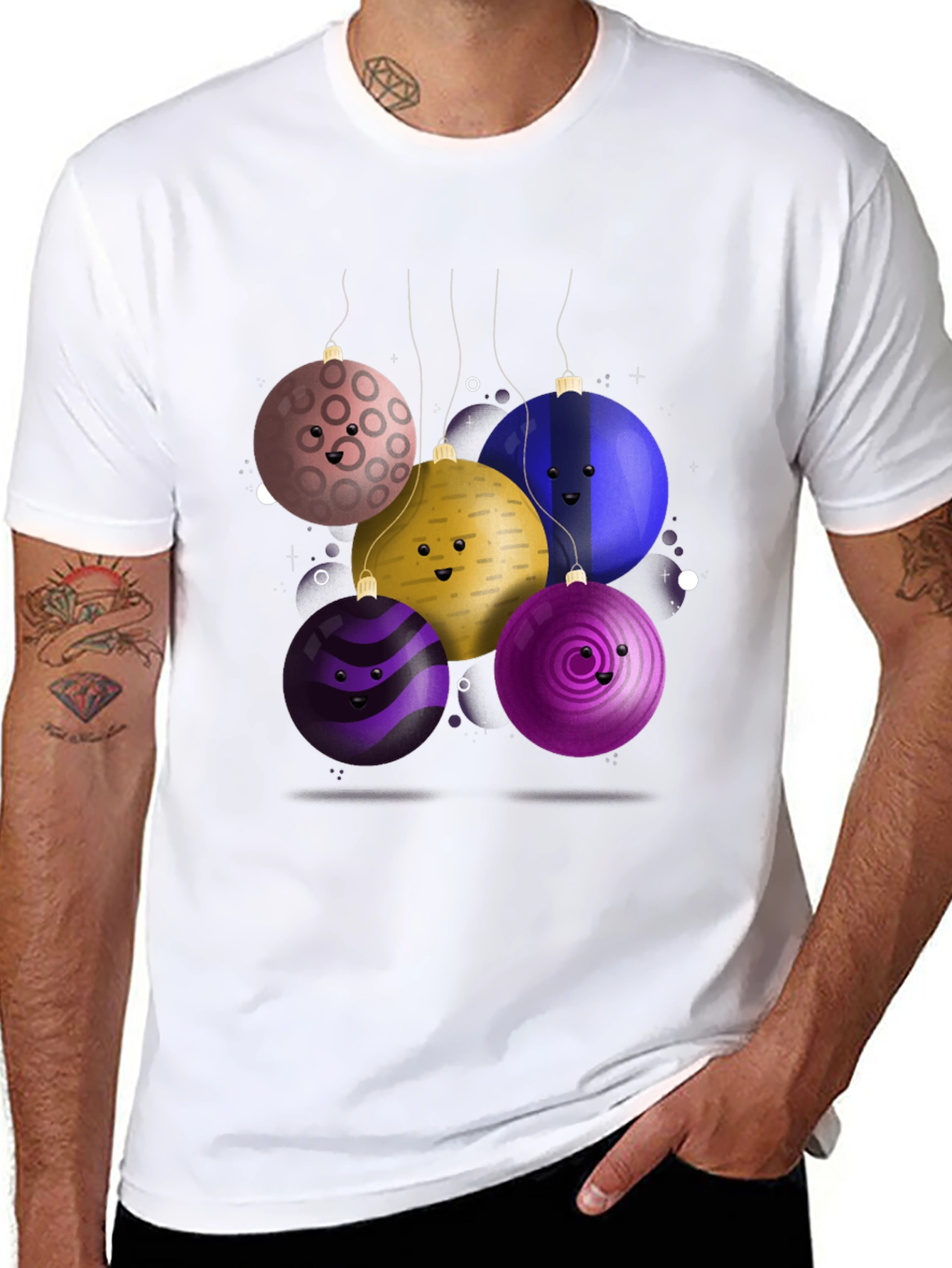 Festive Ornament Tee: Smiling Holiday Cheer