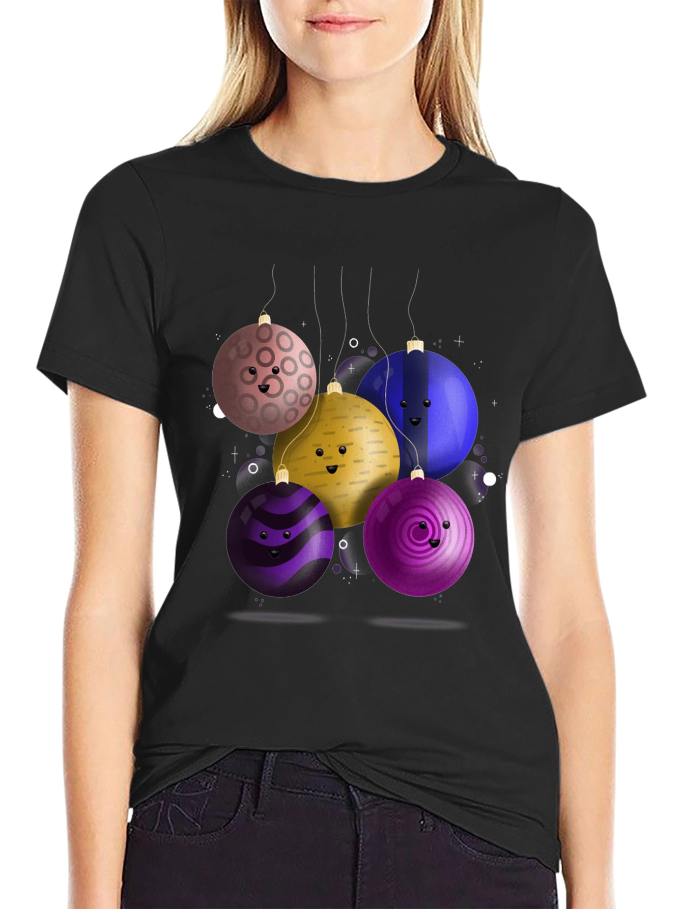 Festive Ornament Tee: Smiling Holiday Cheer