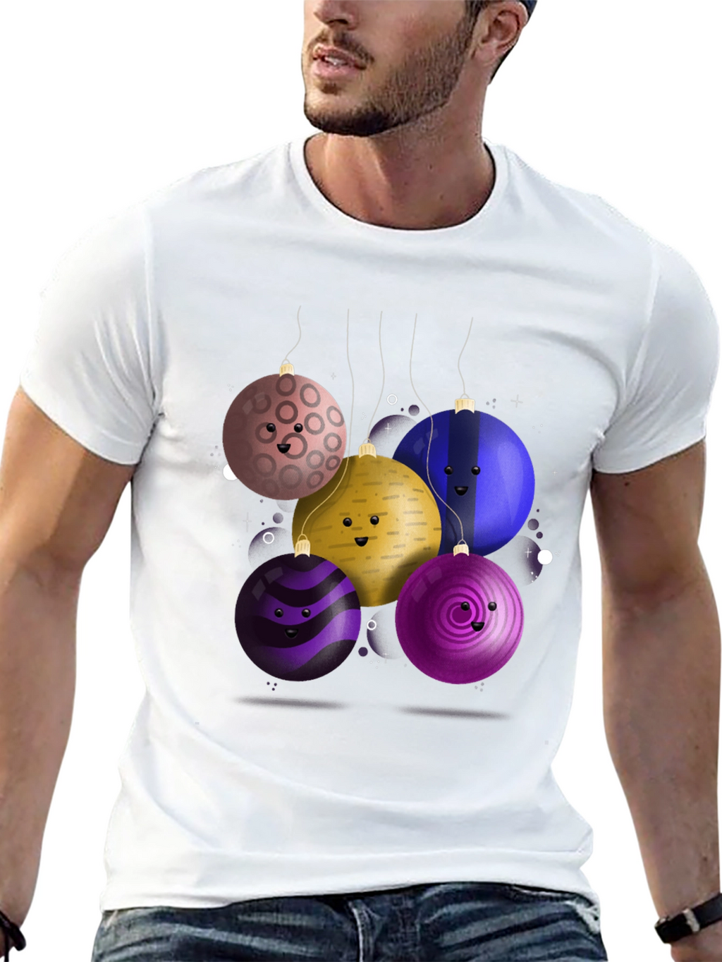 Festive Ornament Tee: Smiling Holiday Cheer