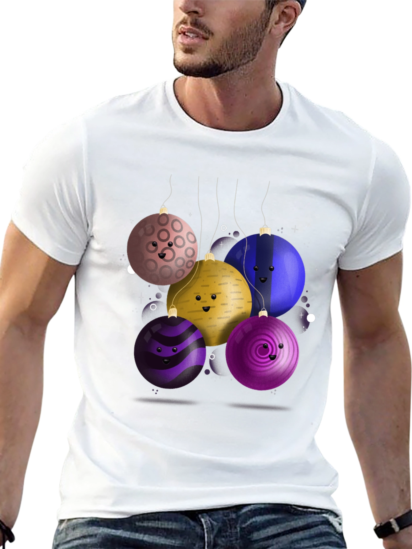 Festive Ornament Tee: Smiling Holiday Cheer