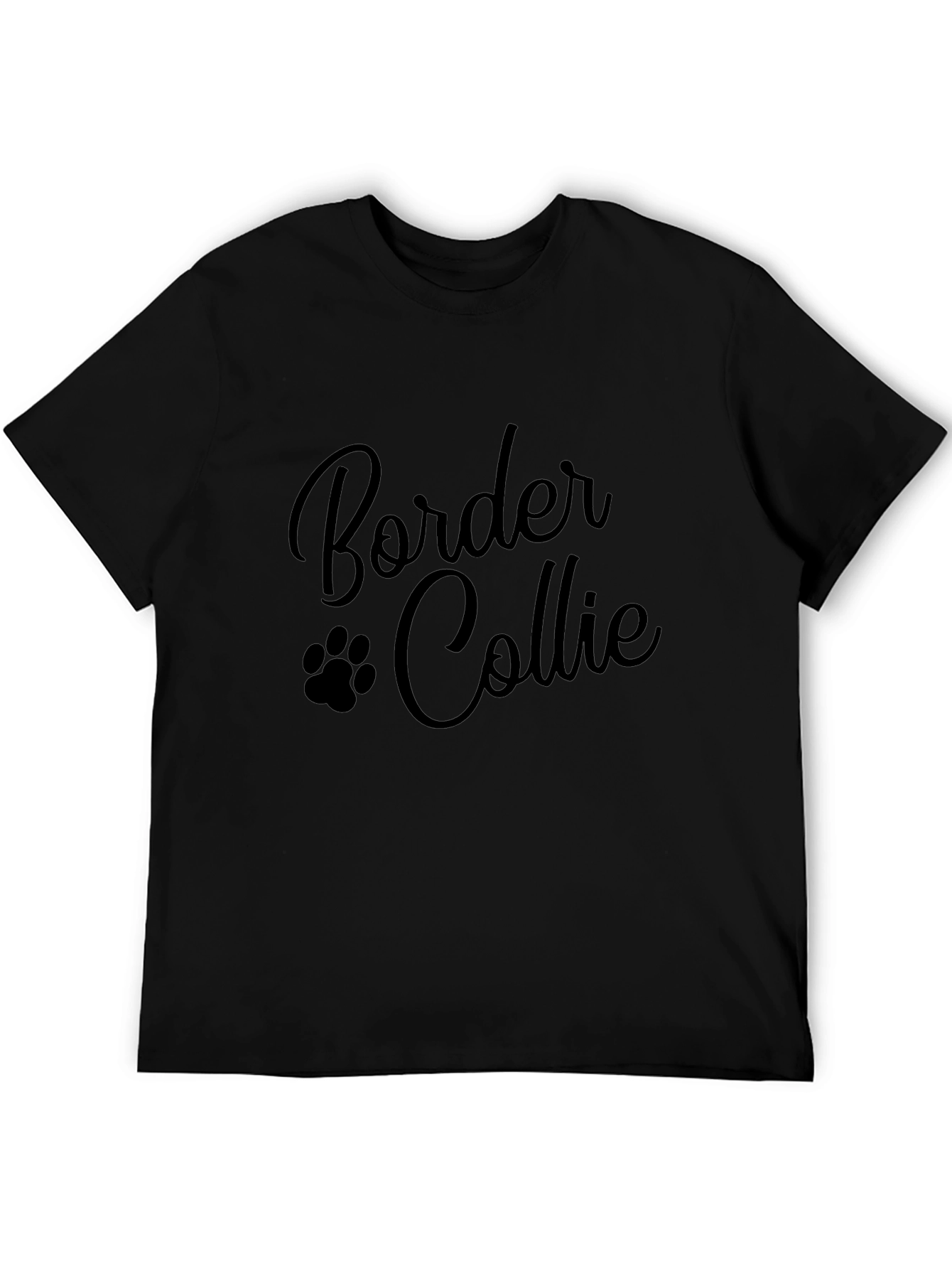 Border Collie Paw Print Black T-Shirt