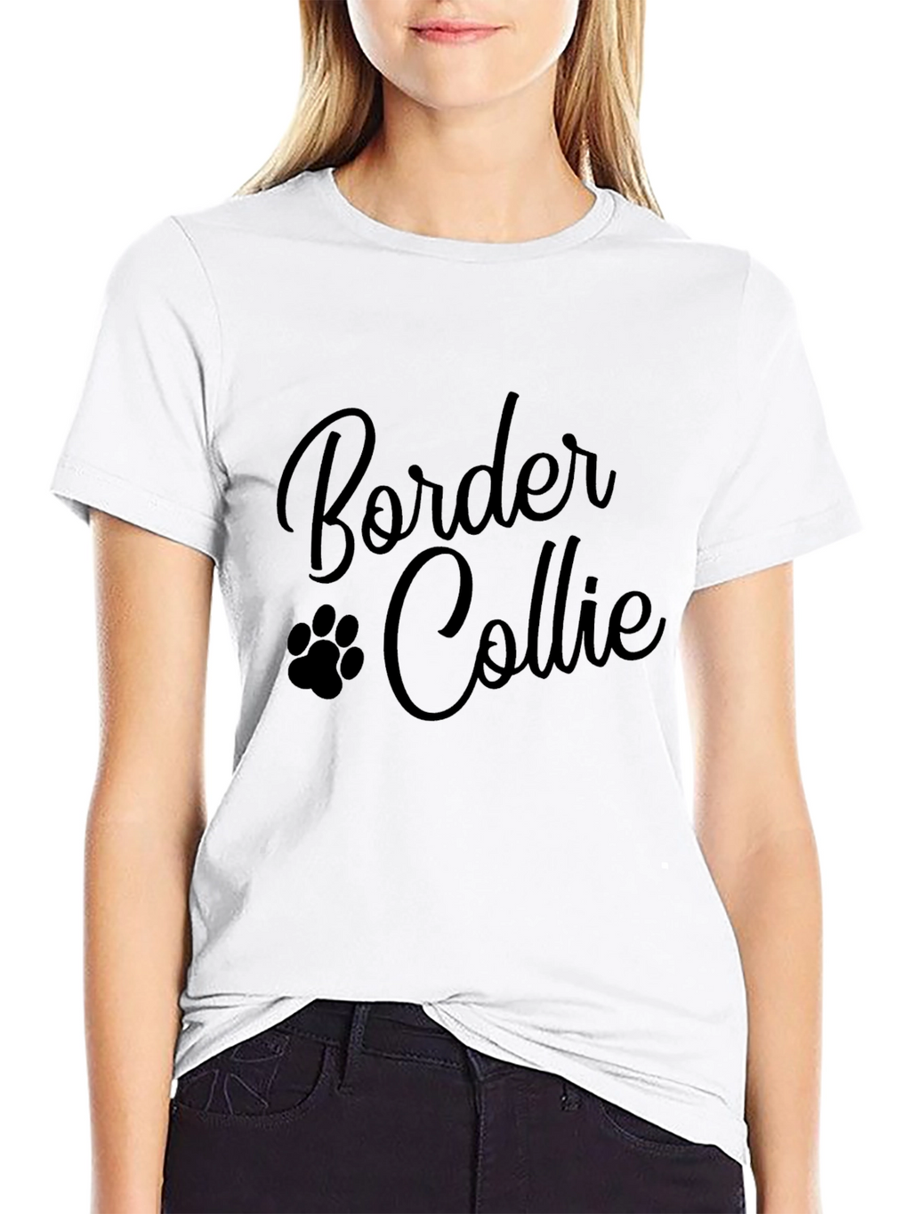 Border Collie Paw Print Black T-Shirt