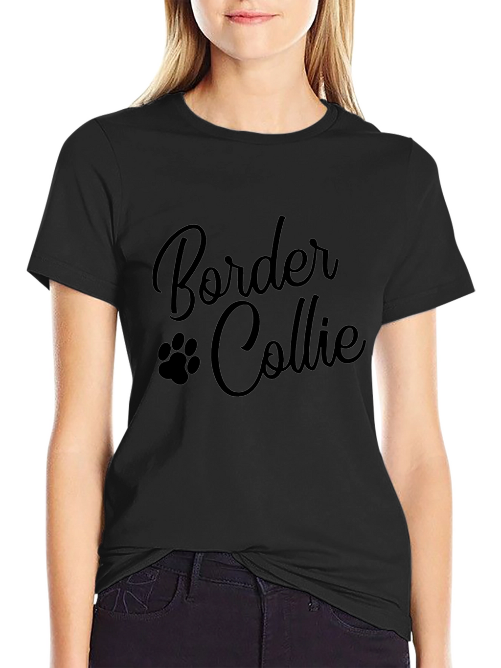 Border Collie Paw Print Black T-Shirt