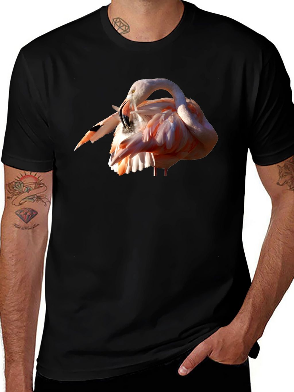 Flamingo Print Black T-Shirt