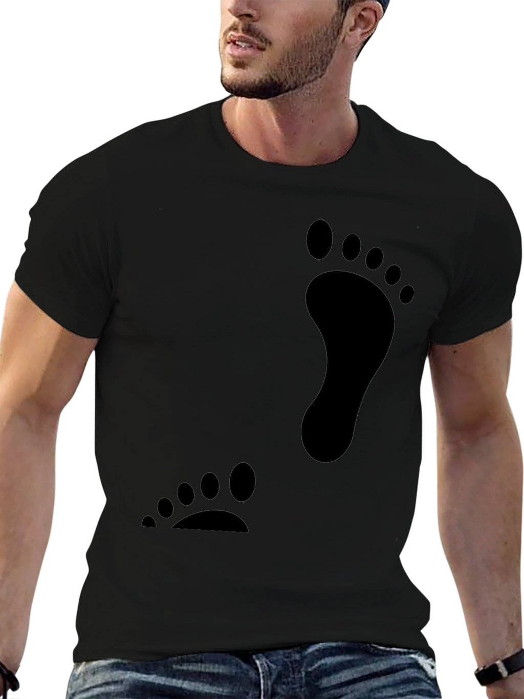 Black Footprint Graphic T-Shirt Casual Tee