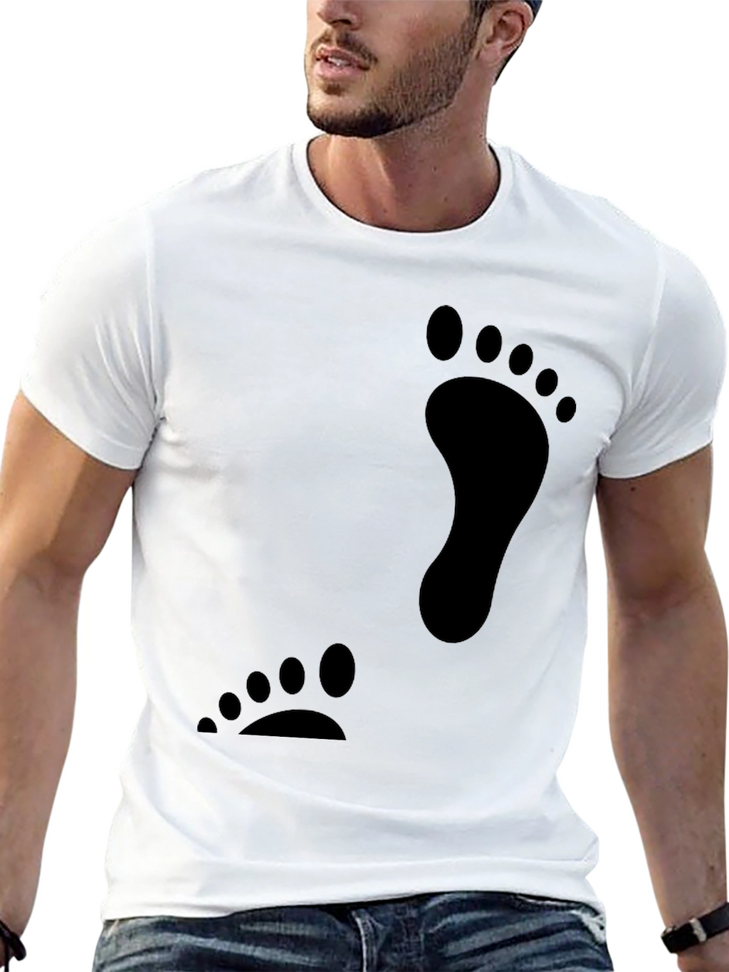 Black Footprint Graphic T-Shirt Casual Tee