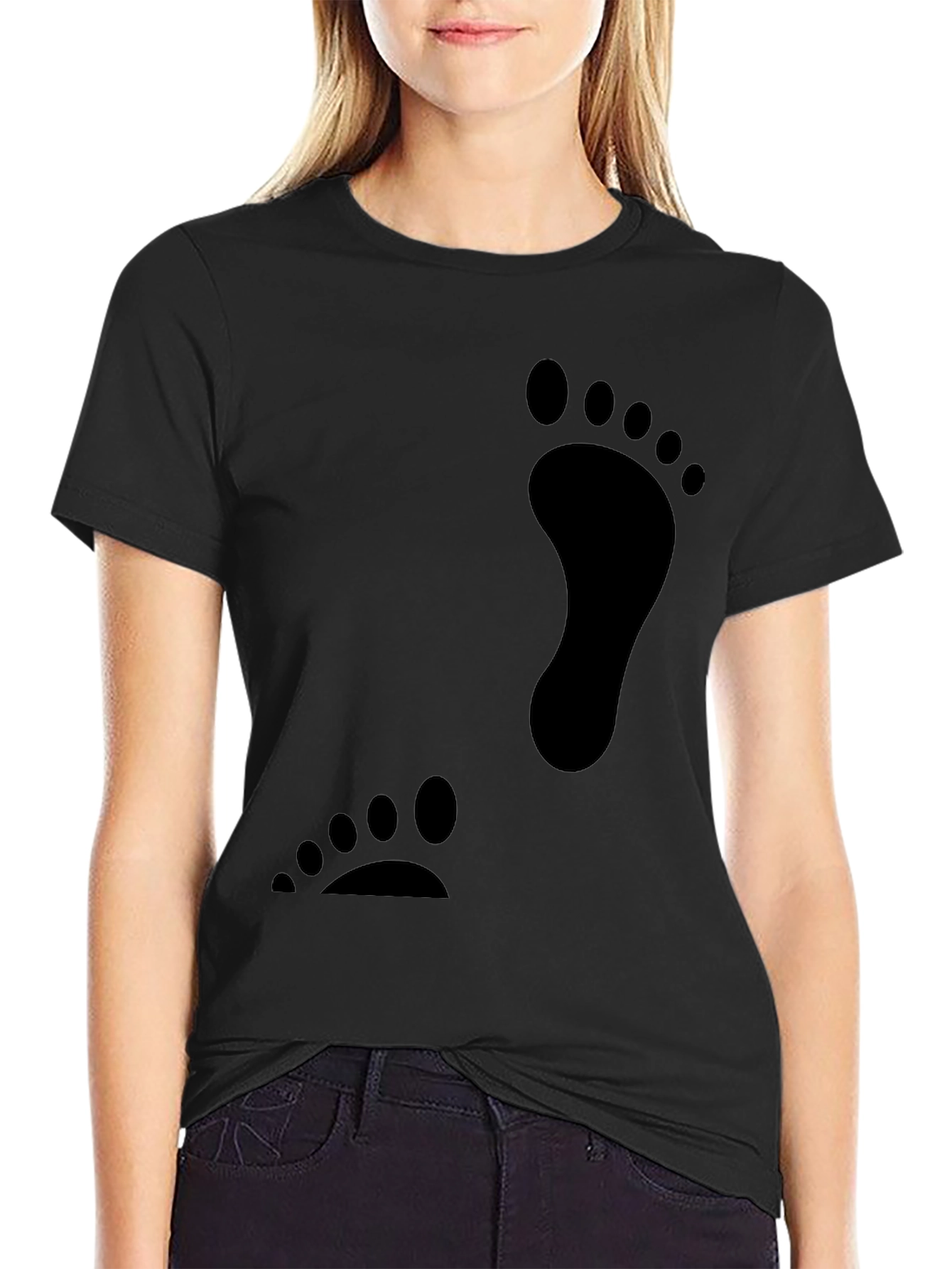Black Footprint Graphic T-Shirt Casual Tee