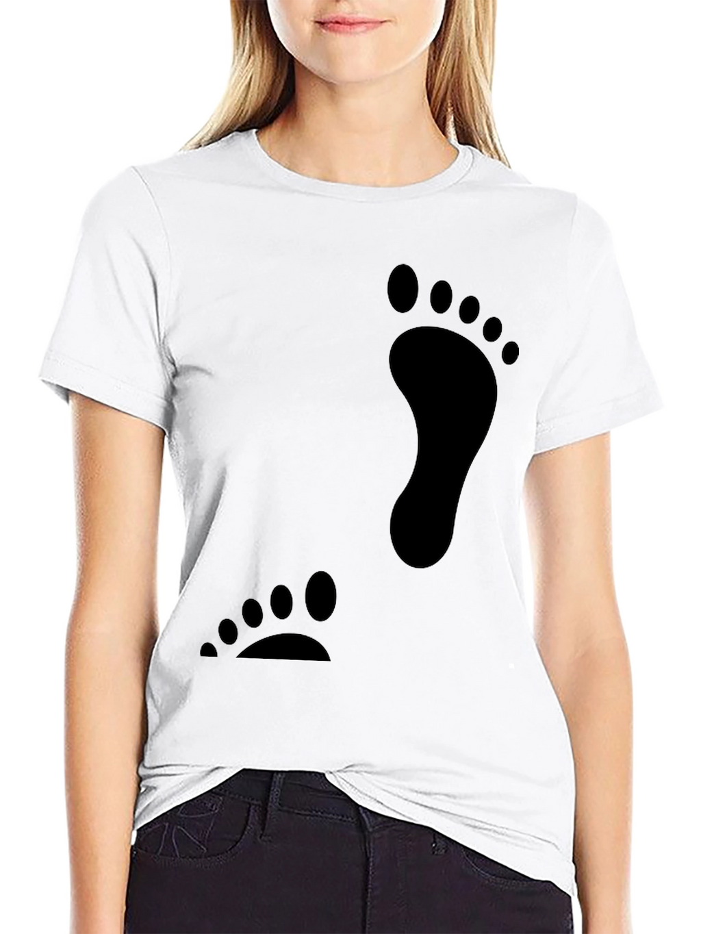 Black Footprint Graphic T-Shirt Casual Tee