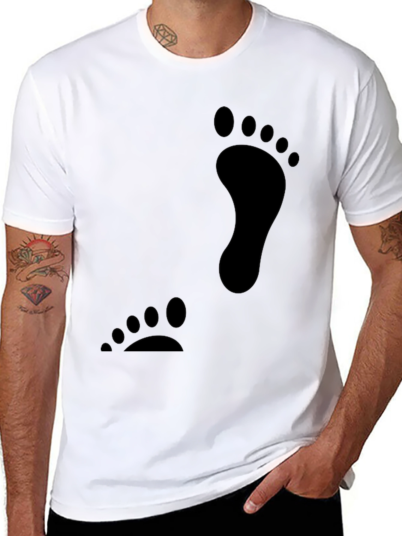 Black Footprint Graphic T-Shirt Casual Tee