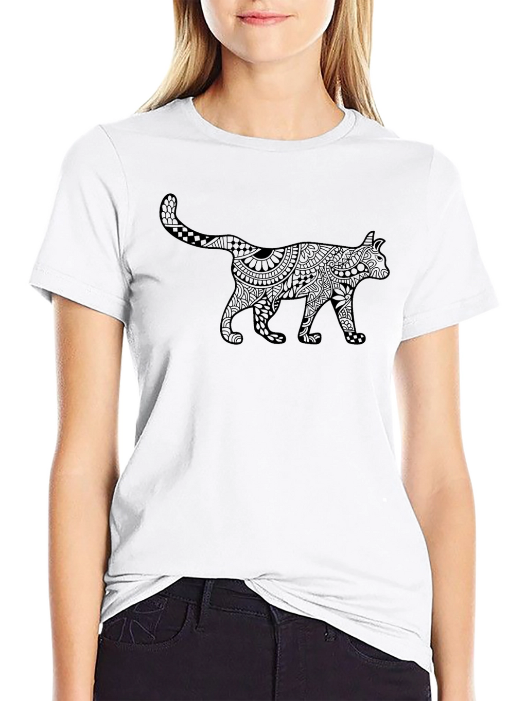 Black Cat Mandala Graphic T-Shirt