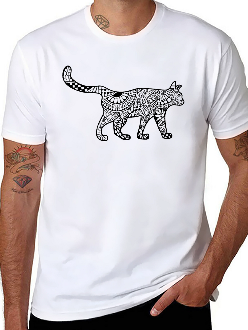 Black Cat Mandala Graphic T-Shirt