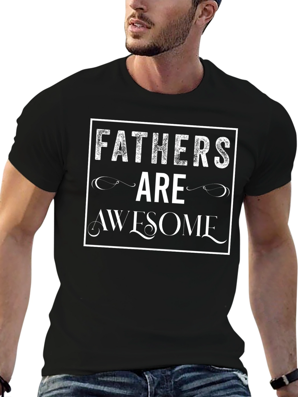 Fathers Are Awesome Graphic T-Shirt - Black