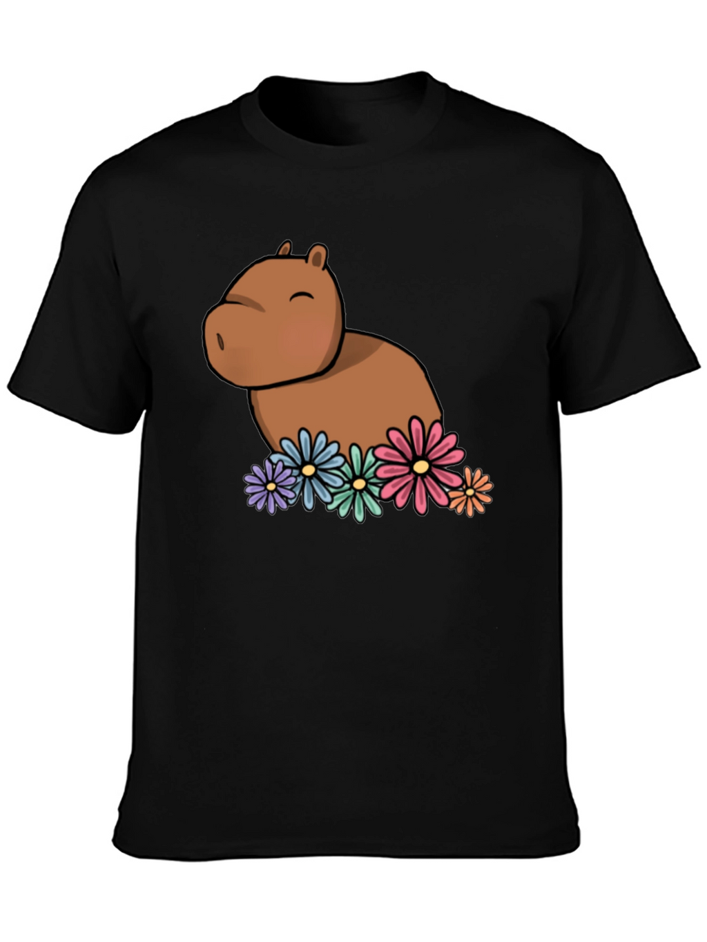 Capybara with Flowers Graphic T-Shirt