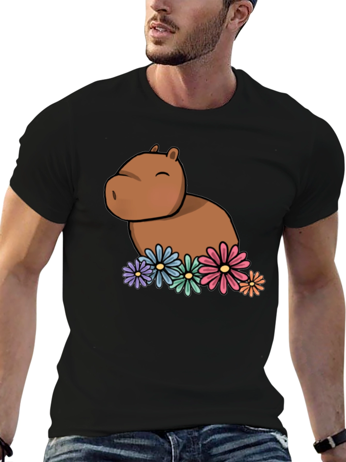 Capybara with Flowers Graphic T-Shirt