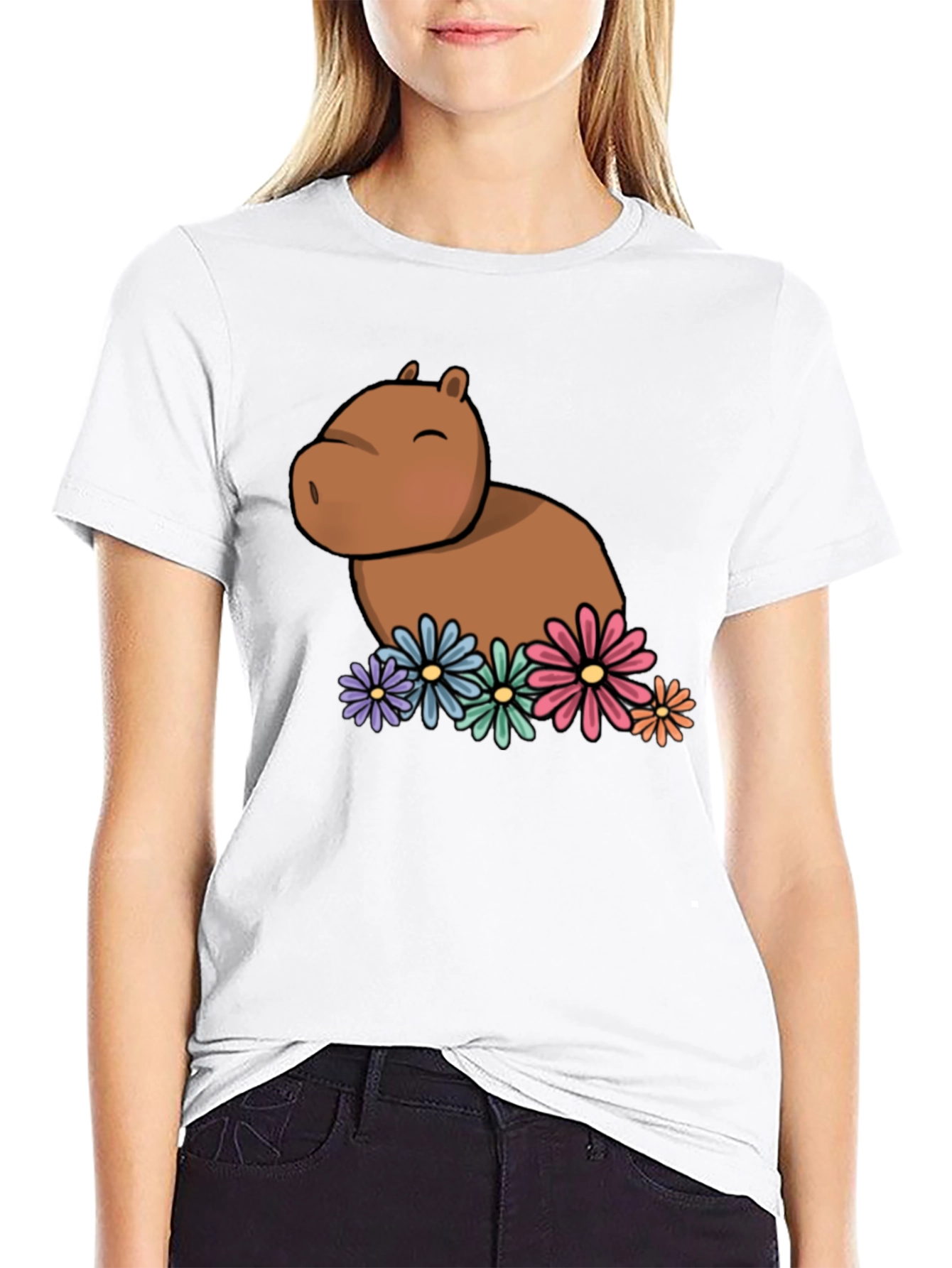 Capybara with Flowers Graphic T-Shirt