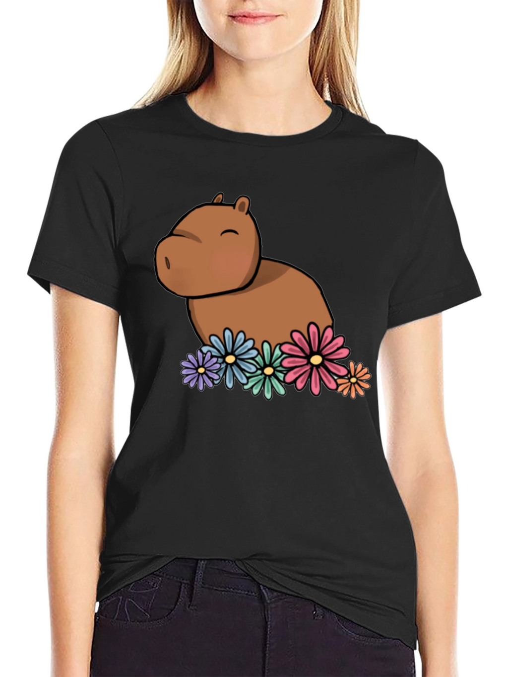 Capybara with Flowers Graphic T-Shirt