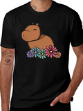 Capybara with Flowers Graphic T-Shirt