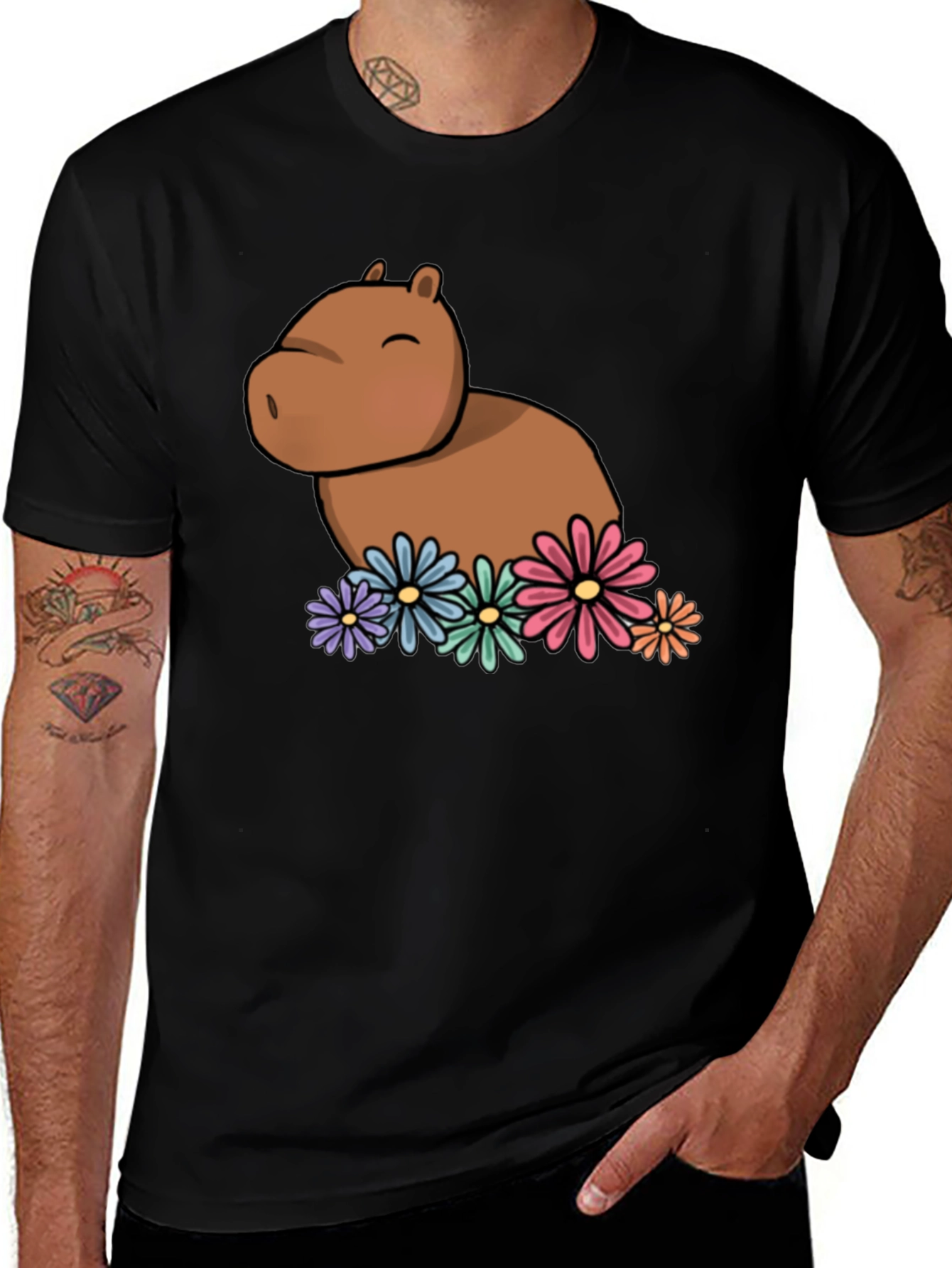 Capybara with Flowers Graphic T-Shirt