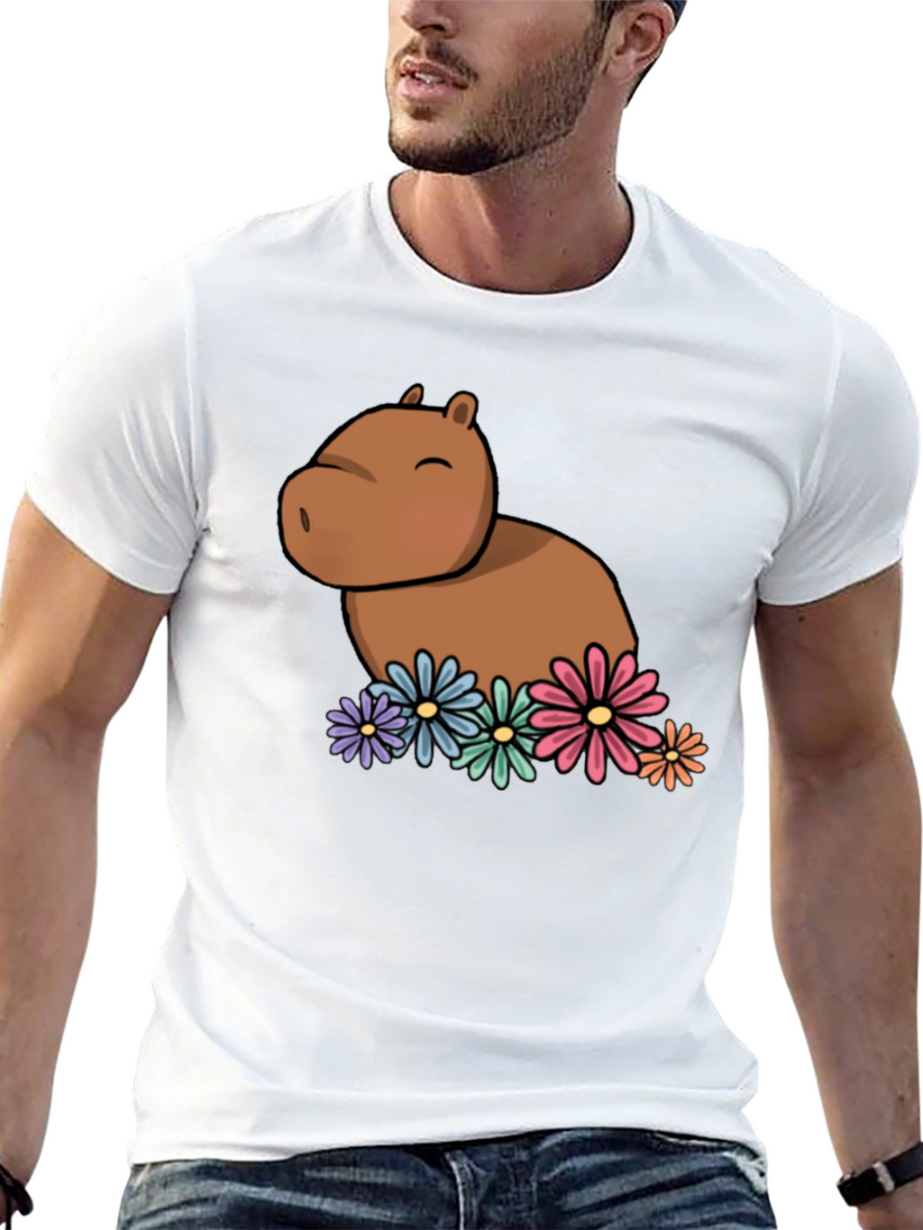 Capybara with Flowers Graphic T-Shirt