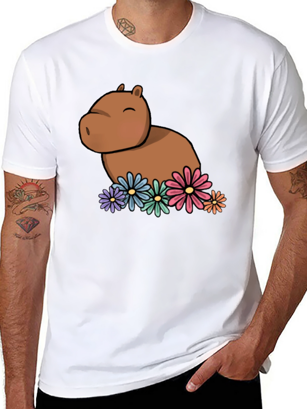 Capybara with Flowers Graphic T-Shirt