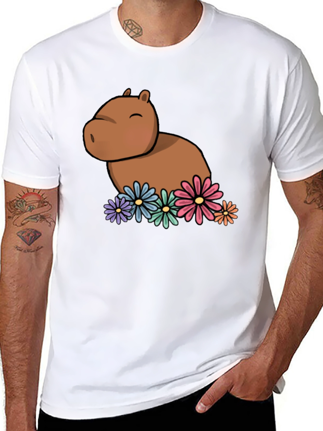 Capybara with Flowers Graphic T-Shirt