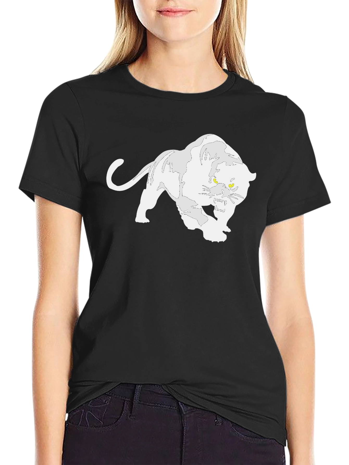 Black T-Shirt with White Panther Graphic