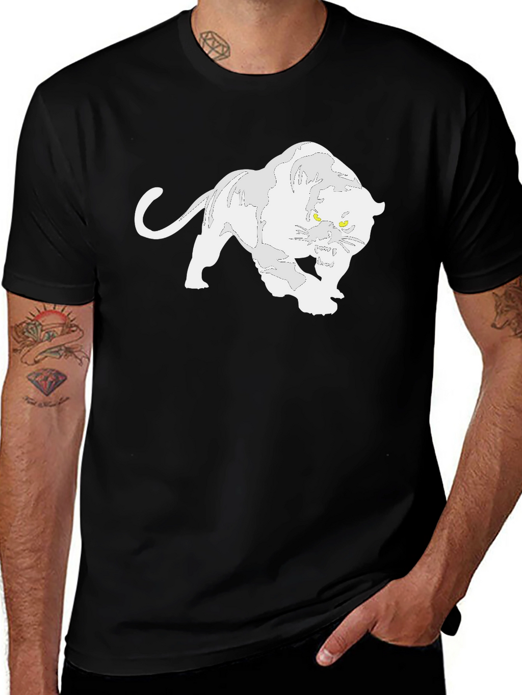 Black T-Shirt with White Panther Graphic