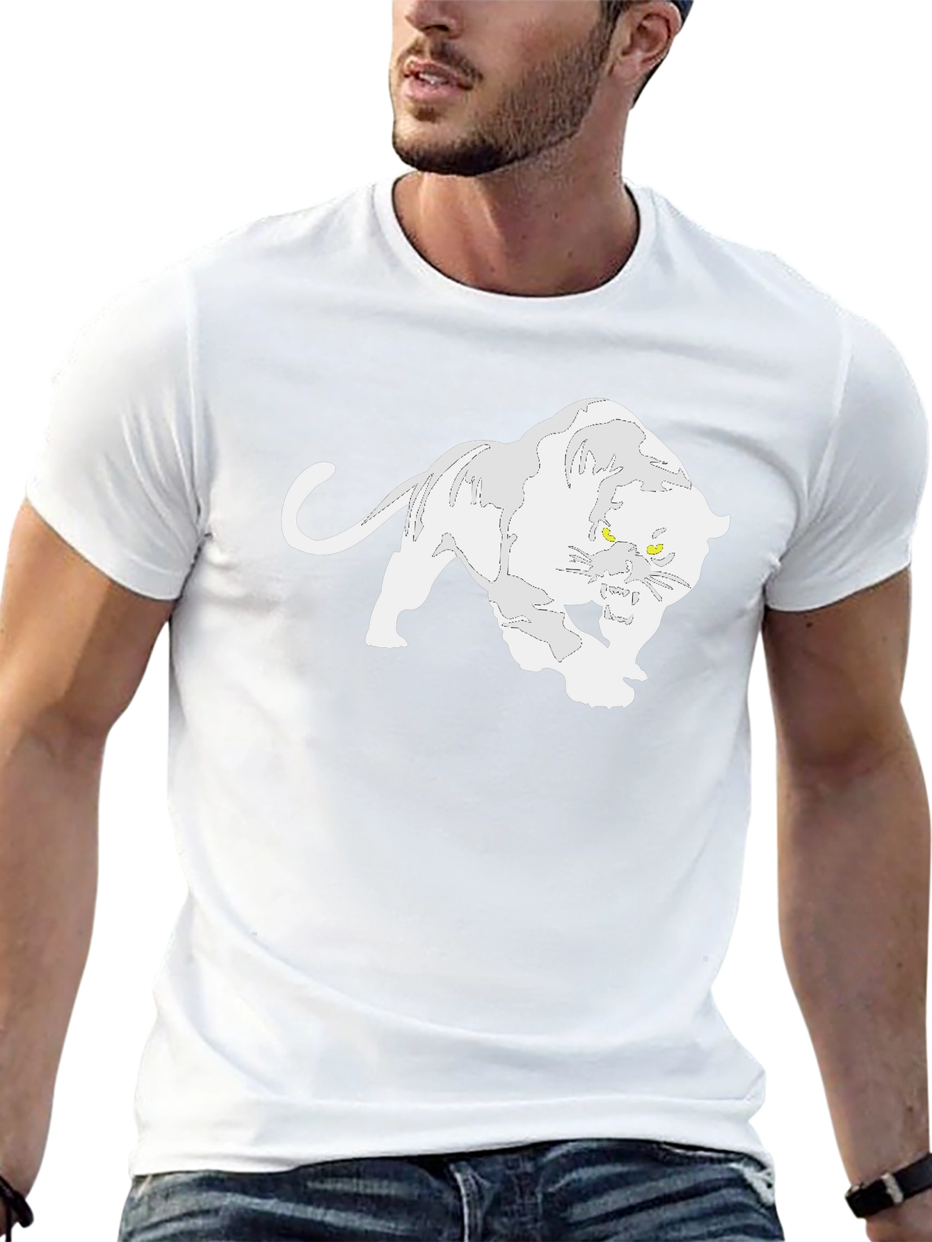 Black T-Shirt with White Panther Graphic
