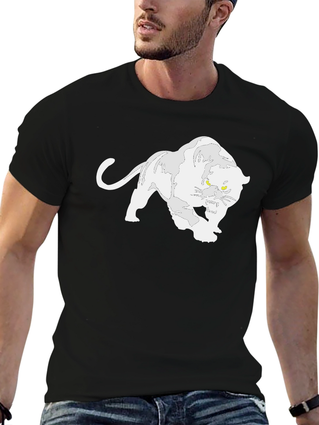 Black T-Shirt with White Panther Graphic