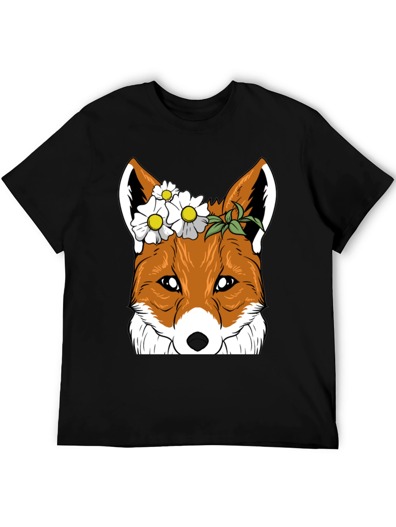 Floral Fox Graphic Tee - Unisex Black T-Shirt