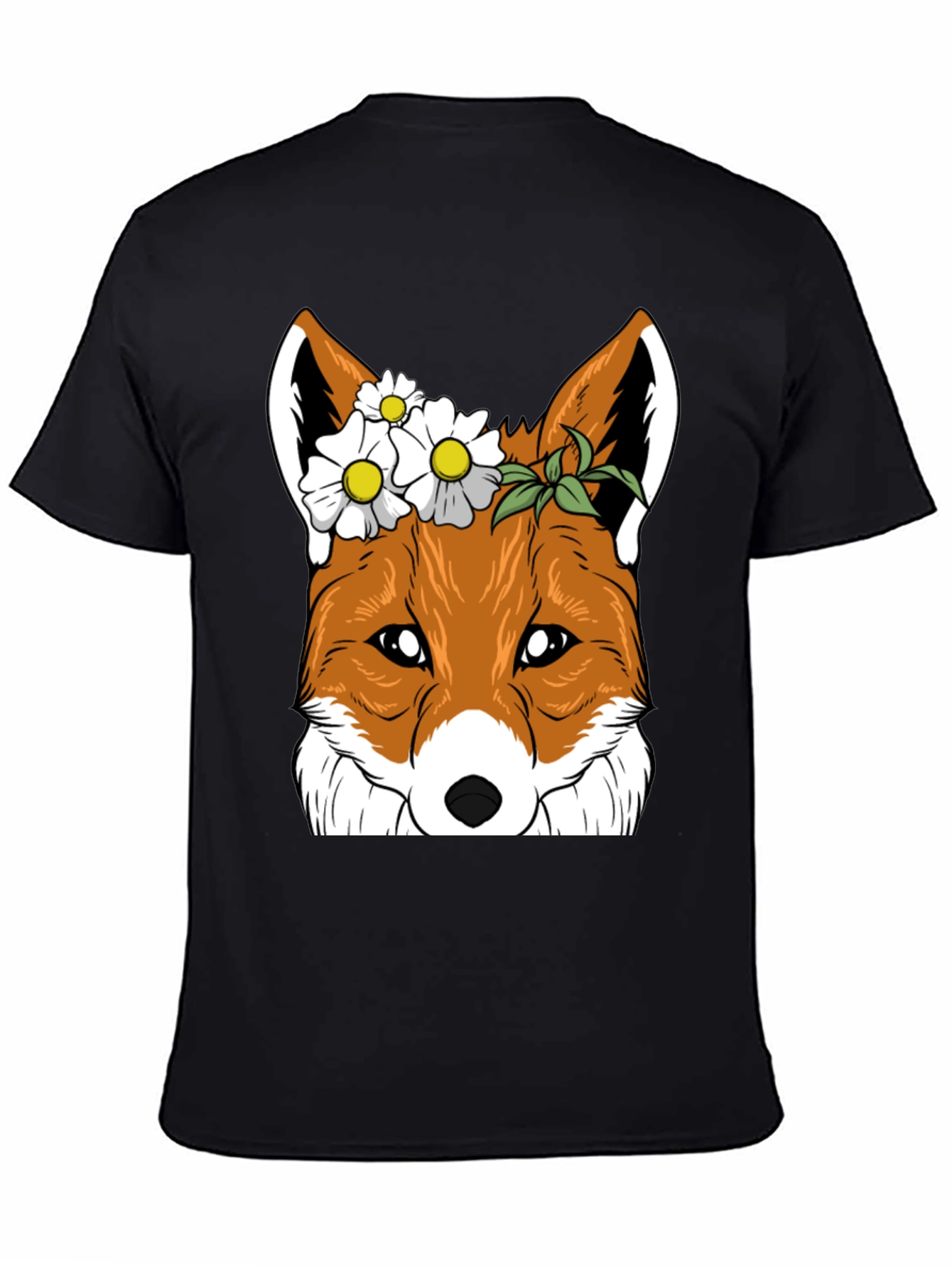 Floral Fox Graphic Tee - Unisex Black T-Shirt