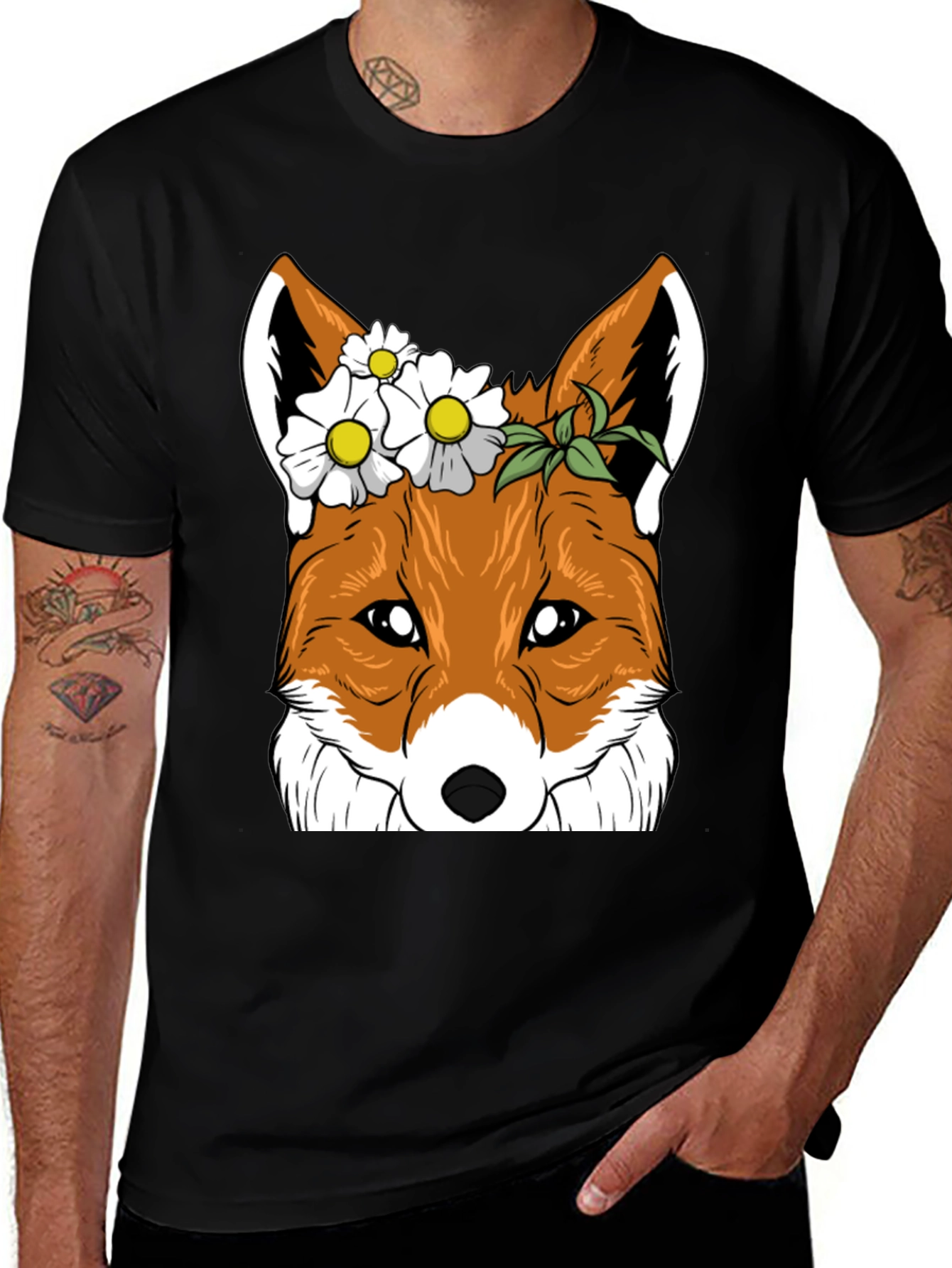 Floral Fox Graphic Tee - Unisex Black T-Shirt