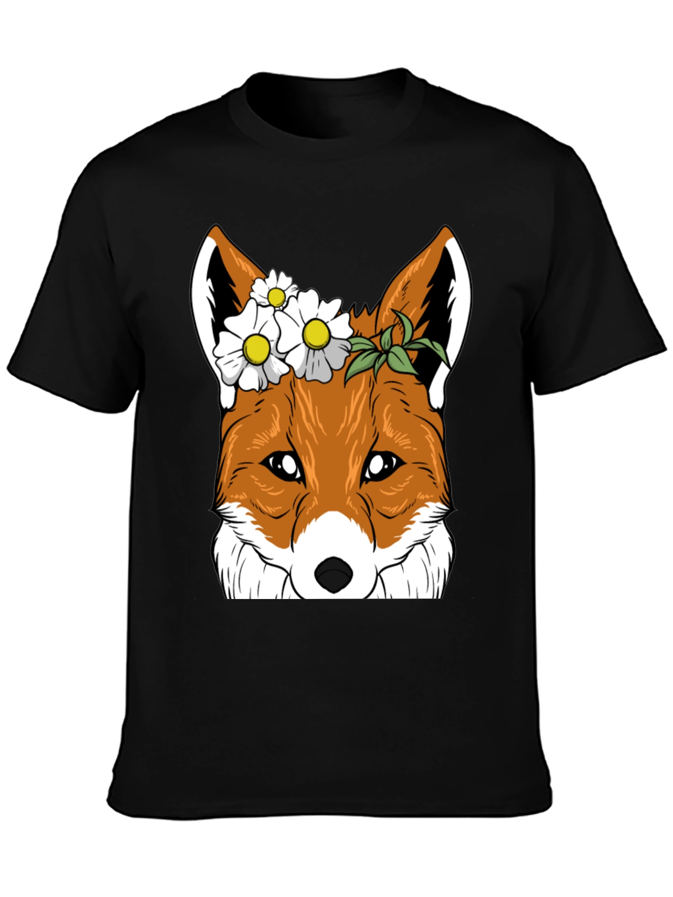 Floral Fox Graphic Tee - Unisex Black T-Shirt