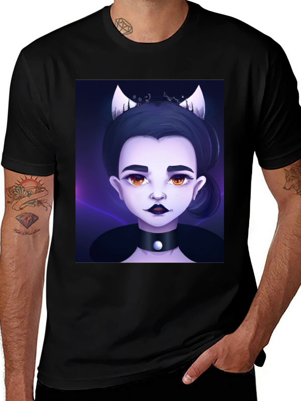 Gothic Cartoon Girl Black T-Shirt