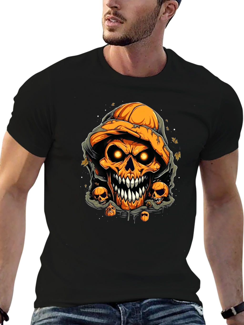 Halloween Pumpkin Skull Graphic Tee