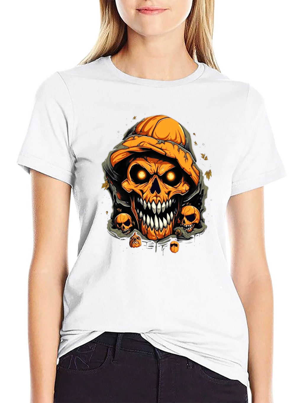Halloween Pumpkin Skull Graphic Tee