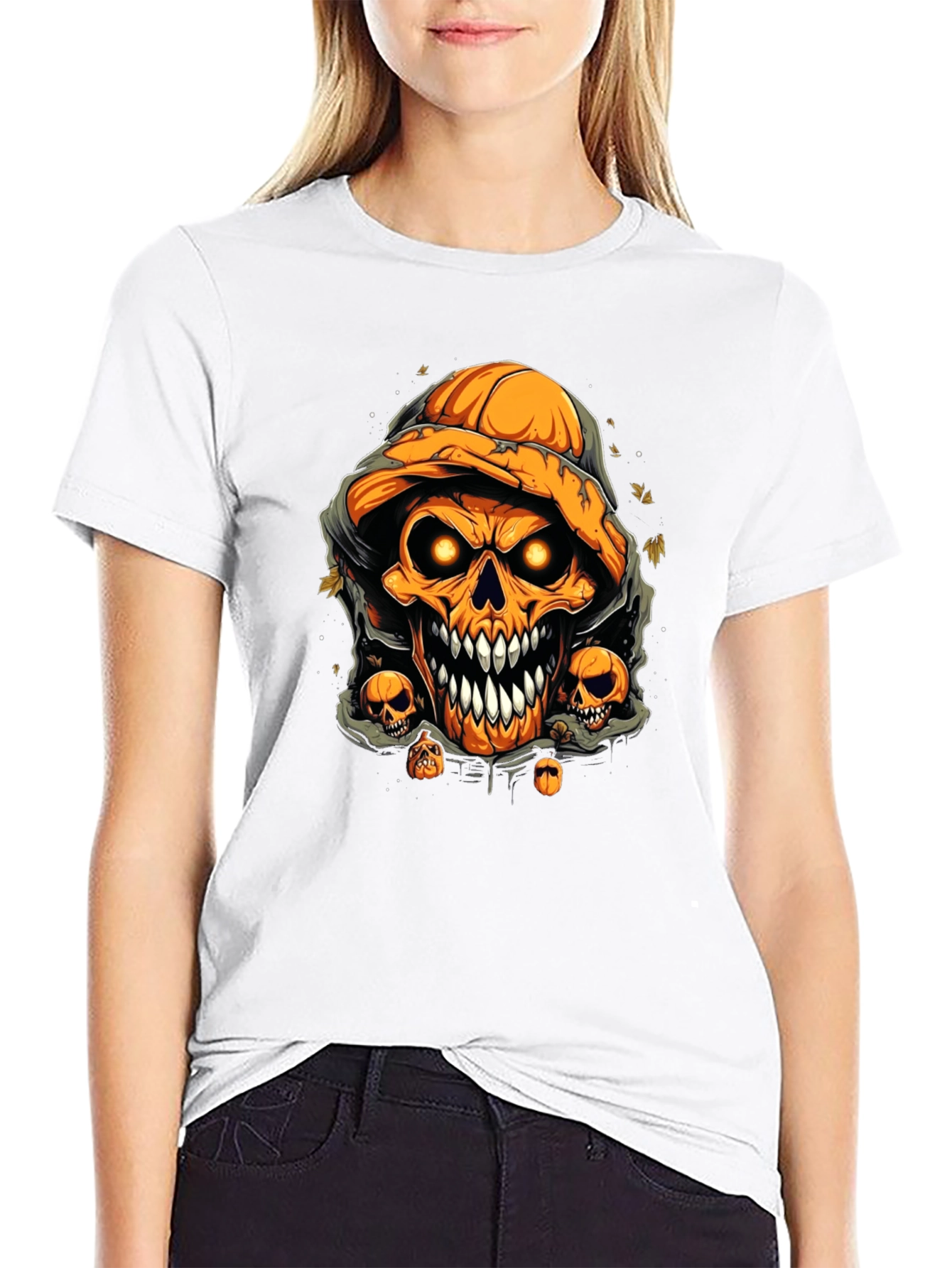 Halloween Pumpkin Skull Graphic Tee