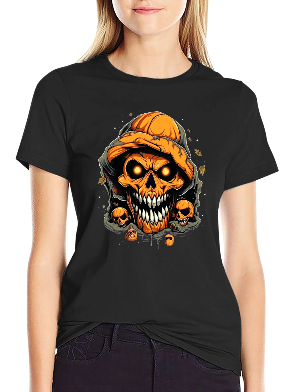 Halloween Pumpkin Skull Graphic Tee