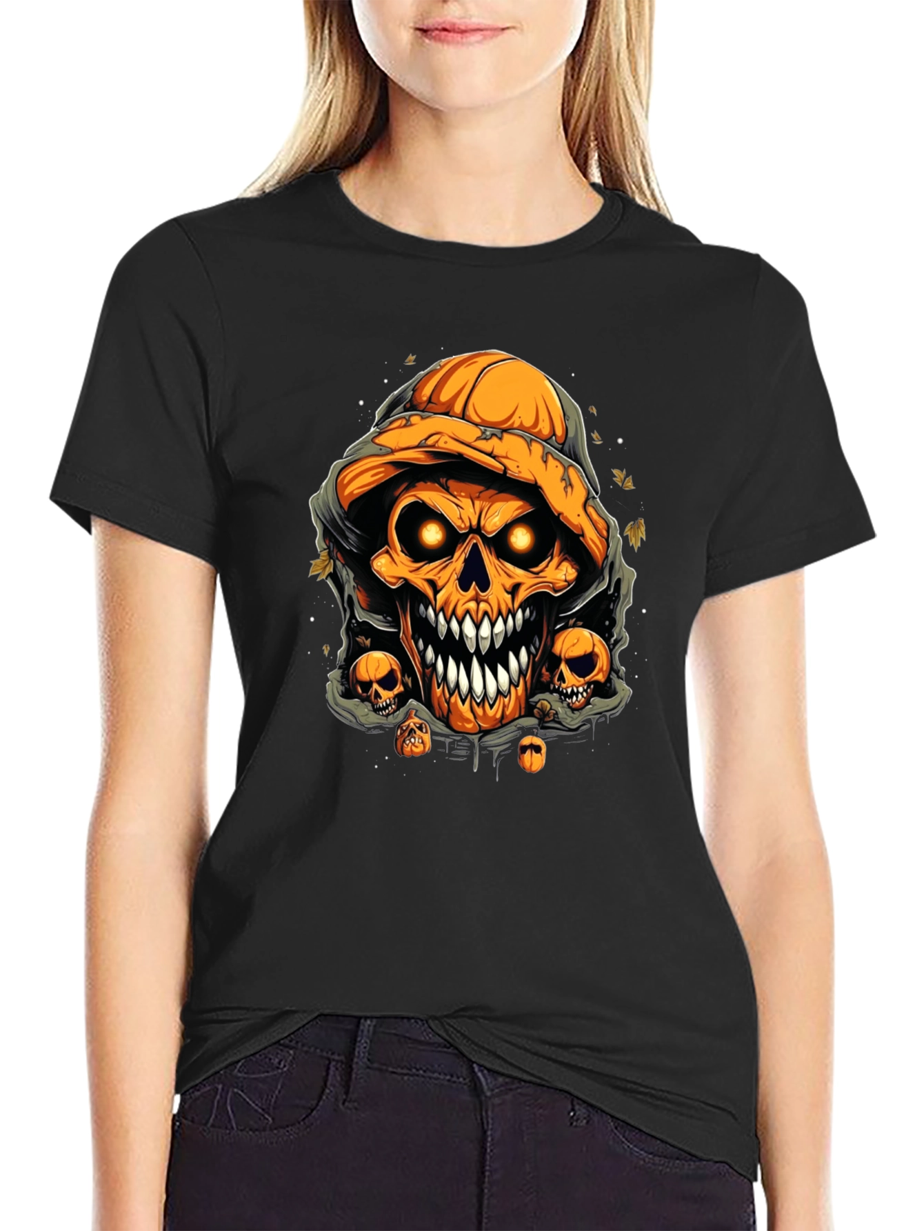 Halloween Pumpkin Skull Graphic Tee