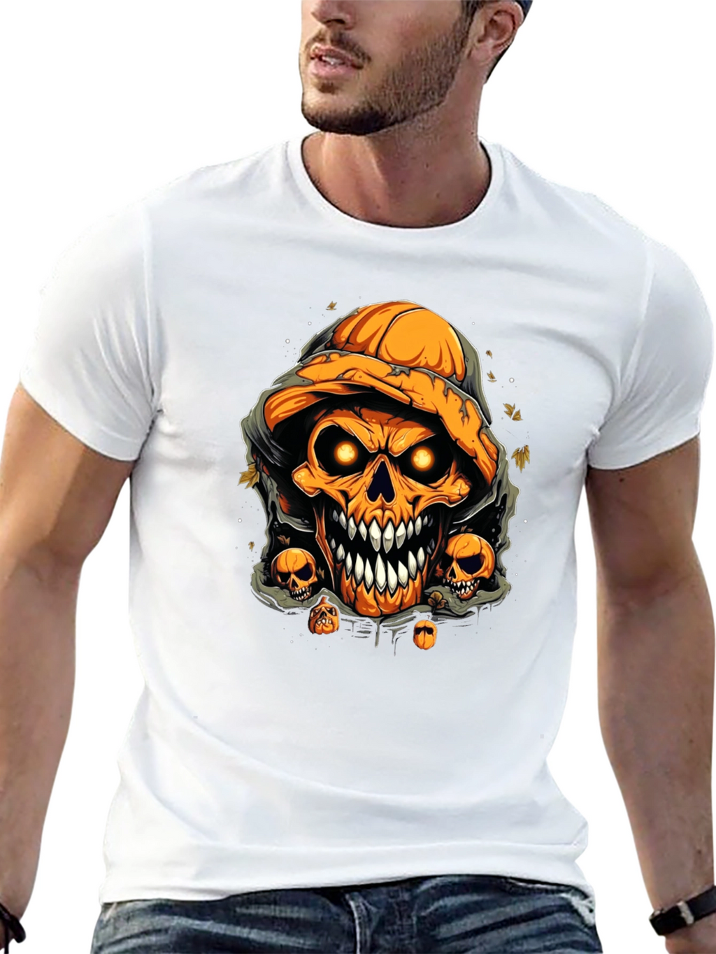 Halloween Pumpkin Skull Graphic Tee