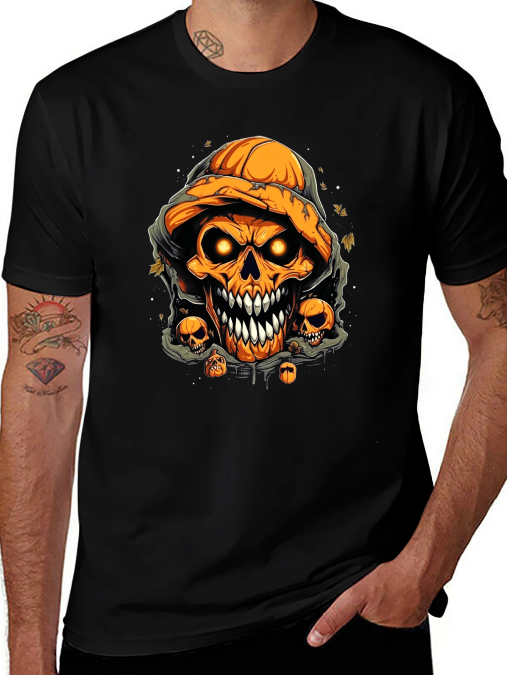 Halloween Pumpkin Skull Graphic Tee