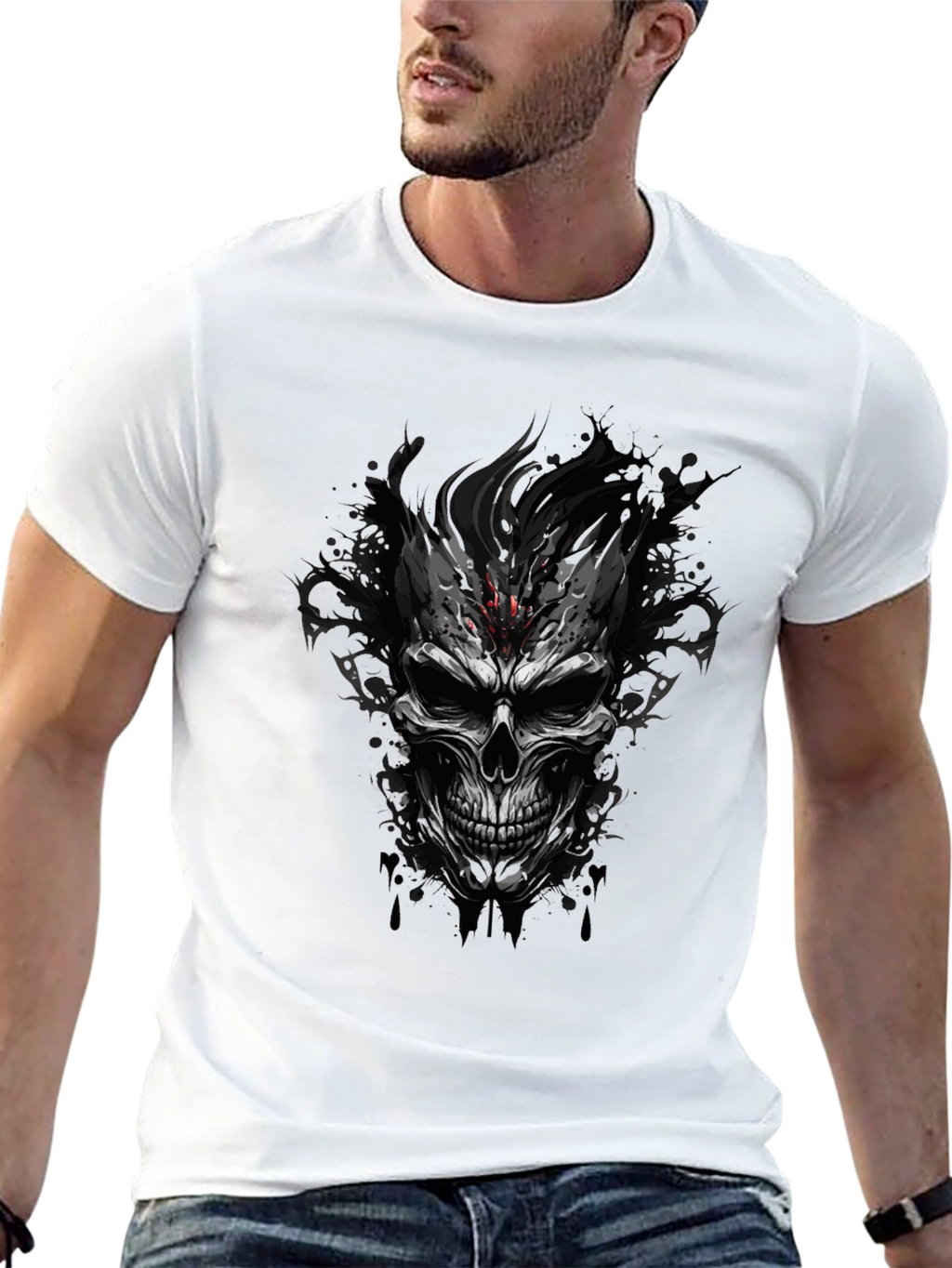 Edgy Skull Graphic Black T-Shirt