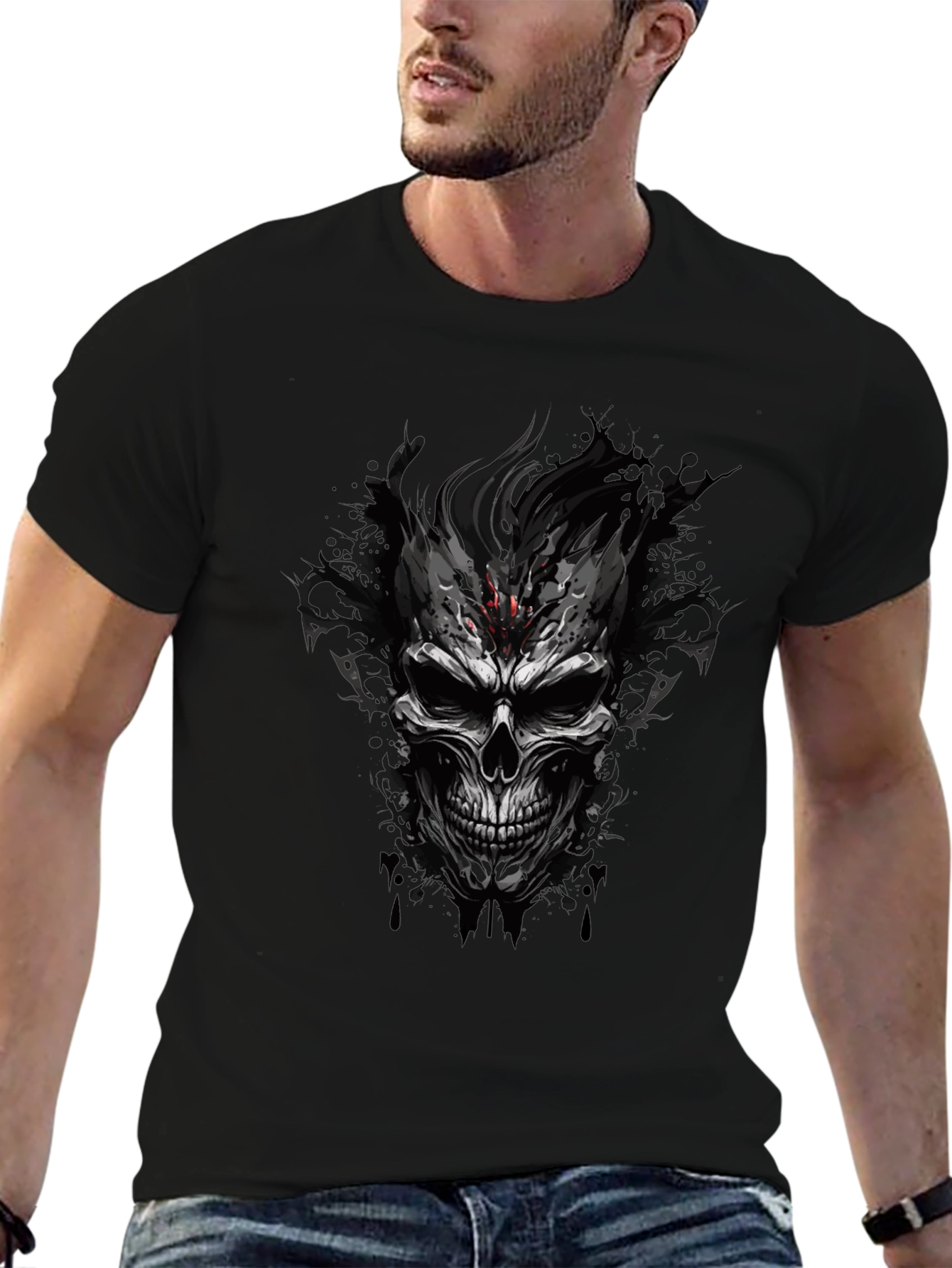 Edgy Skull Graphic Black T-Shirt